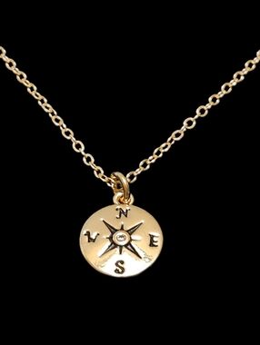 IEFWELL Gold Tone Necklace With Compass Charm Pendant